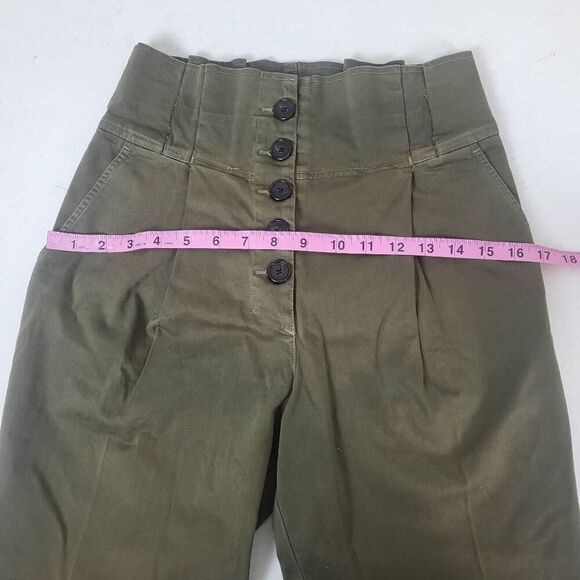 ALC Womens Krew Tapered Paperbag Pants Sz 2 Green Button Fly Quiet Luxury Retro - Picture 8 of 10